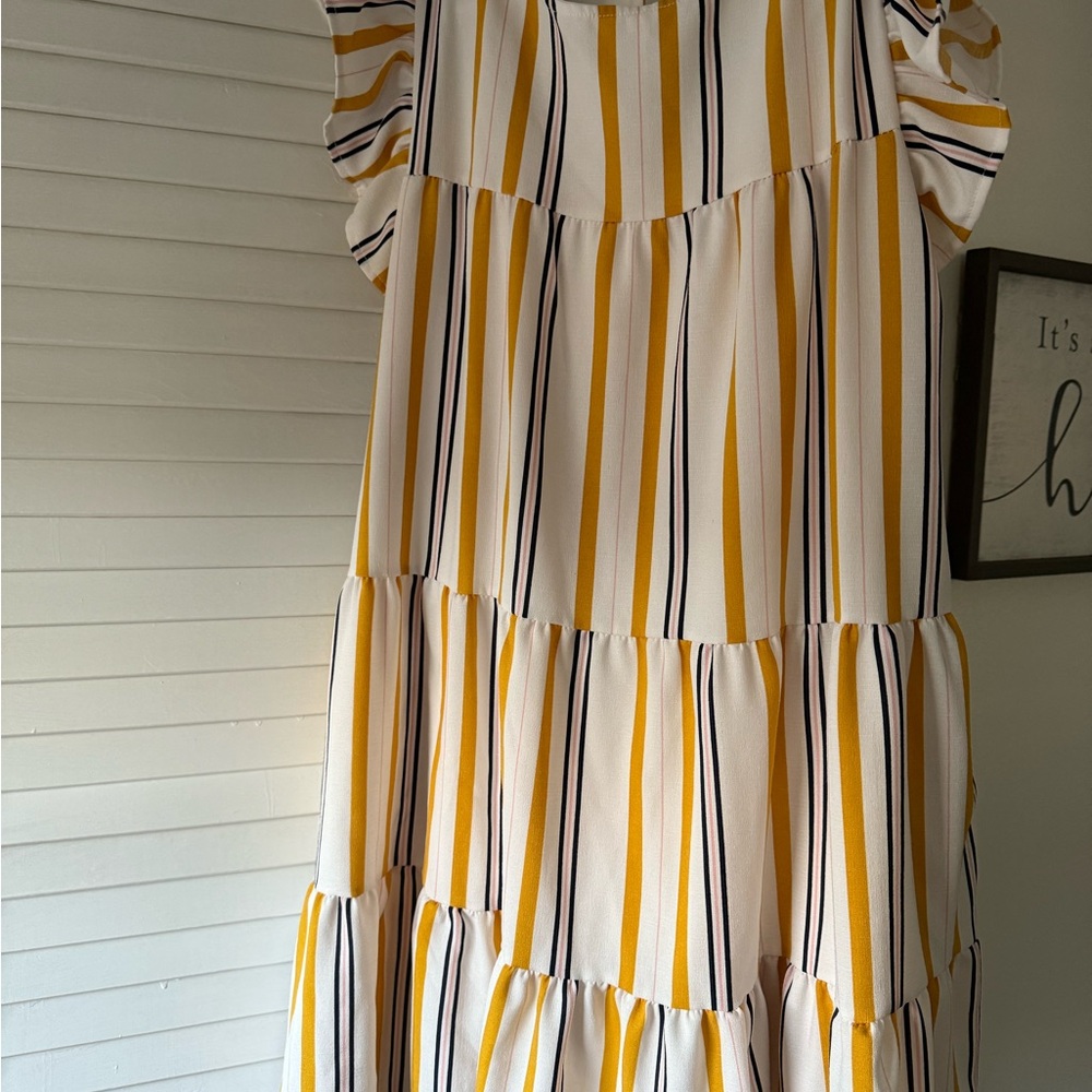Altar'd State Yellow and Black Striped Midi Dress